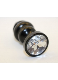 Черная фигурная анальная пробка с прозрачным кристаллом - 7,3 см. - 4sexdreaM - купить с доставкой в Екатеринбурге