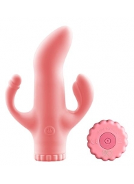 Розовый вибратор с клиторальным и анальным отростками - 15,2 см. - NMC