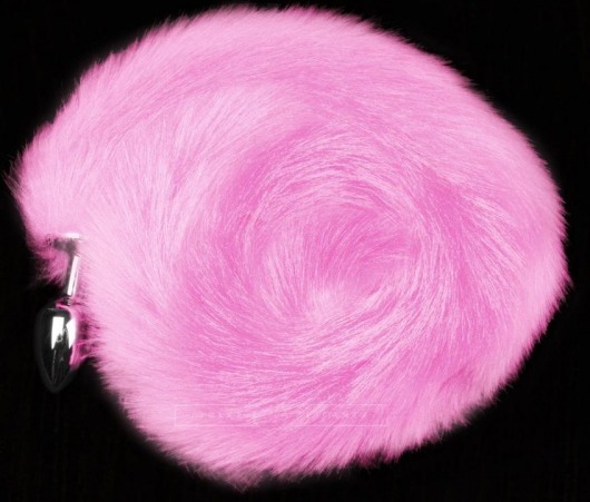 Серебристая анальная пробка с розовым хвостом - Пикантные штучки - купить с доставкой в Екатеринбурге