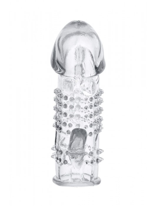 Прозрачная гелевая насадка с шипами и клиторальным отростком - 13 см. - Toyfa Basic - в Екатеринбурге купить с доставкой