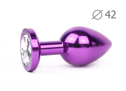 Коническая фиолетовая анальная втулка с прозрачным кристаллом - 9,3 см. - Anal Jewelry Plug - купить с доставкой в Екатеринбурге