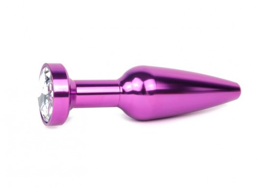 Удлиненная коническая гладкая фиолетовая анальная втулка с прозрачным кристаллом - 11,3 см. - Anal Jewelry Plug - купить с доставкой в Екатеринбурге