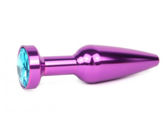 Удлиненная коническая гладкая фиолетовая анальная втулка с голубым кристаллом - 11,3 см. - Anal Jewelry Plug - купить с доставкой в Екатеринбурге