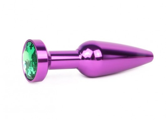 Удлиненная коническая гладкая фиолетовая анальная втулка с зеленым кристаллом - 11,3 см. - Anal Jewelry Plug - купить с доставкой в Екатеринбурге