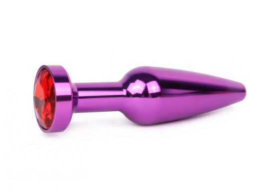 Удлиненная коническая гладкая фиолетовая анальная втулка с красным кристаллом - 11,3 см. - Anal Jewelry Plug - купить с доставкой в Екатеринбурге