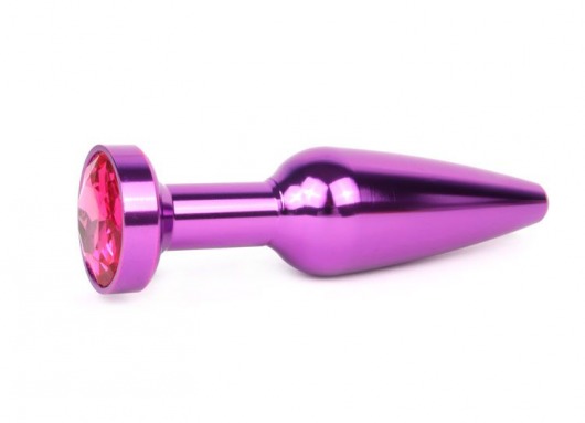 Удлиненная коническая гладкая фиолетовая анальная втулка с малиновым кристаллом - 11,3 см. - Anal Jewelry Plug - купить с доставкой в Екатеринбурге