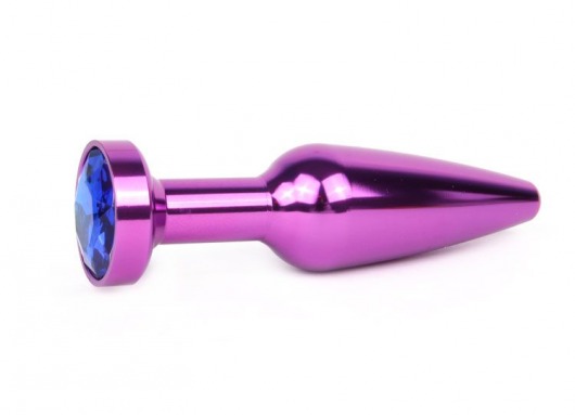 Удлиненная коническая гладкая фиолетовая анальная втулка с синим кристаллом - 11,3 см. - Anal Jewelry Plug - купить с доставкой в Екатеринбурге