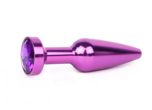 Удлиненная коническая гладкая фиолетовая анальная втулка с кристаллом фиолетового цвета - 11,3 см. - Anal Jewelry Plug - купить с доставкой в Екатеринбурге