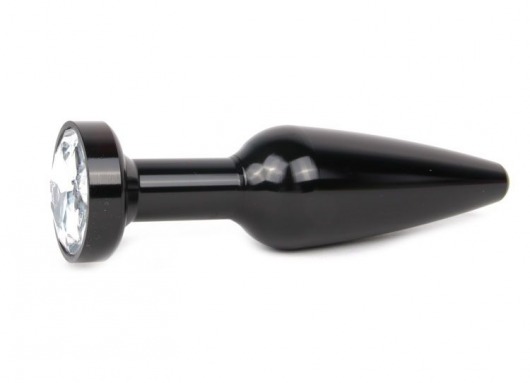 Удлиненная коническая гладкая черная анальная втулка с прозрачным кристаллом - 11,3 см. - Anal Jewelry Plug - купить с доставкой в Екатеринбурге