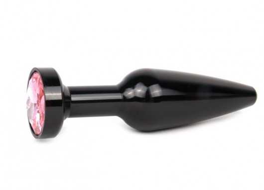 Удлиненная коническая гладкая черная анальная втулка с розовым кристаллом - 11,3 см. - Anal Jewelry Plug - купить с доставкой в Екатеринбурге