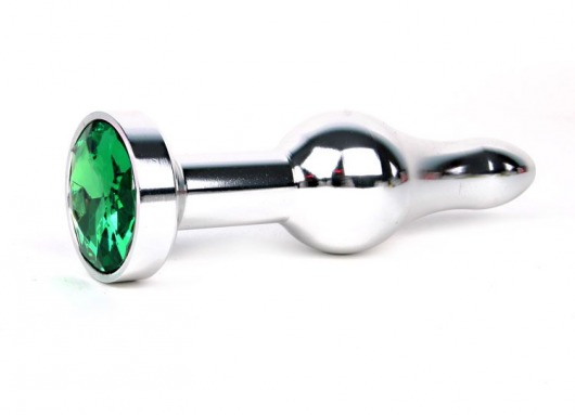 Удлиненная шарикообразная серебристая анальная втулка с зеленым кристаллом - 10,3 см. - Anal Jewelry Plug - купить с доставкой в Екатеринбурге