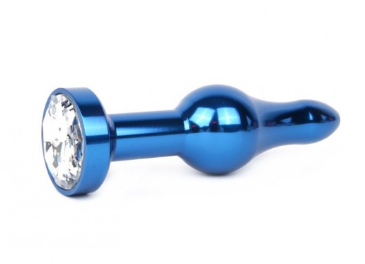 Удлиненная шарикообразная синяя анальная втулка с прозрачным кристаллом - 10,3 см. - Anal Jewelry Plug - купить с доставкой в Екатеринбурге