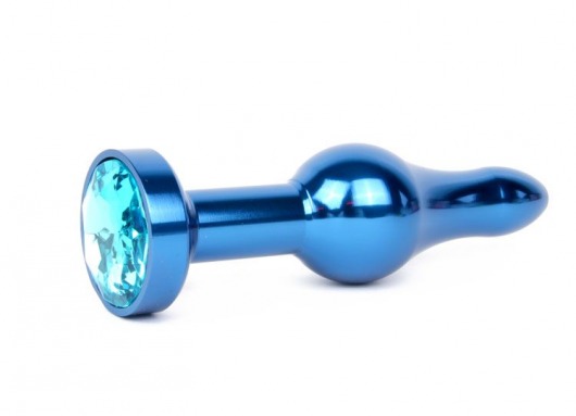 Удлиненная шарикообразная синяя анальная втулка с голубым кристаллом - 10,3 см. - Anal Jewelry Plug - купить с доставкой в Екатеринбурге