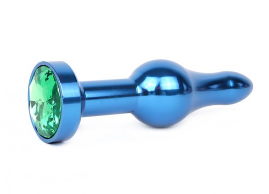 Удлиненная шарикообразная синяя анальная втулка с зеленым кристаллом - 10,3 см. - Anal Jewelry Plug - купить с доставкой в Екатеринбурге