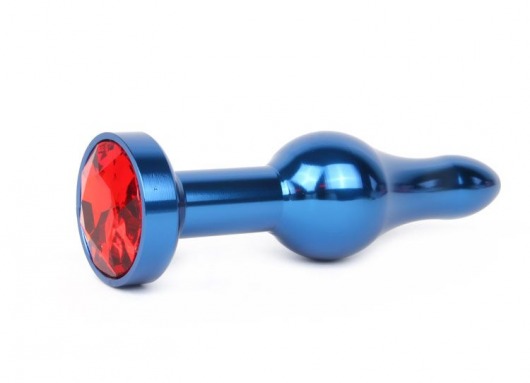 Удлиненная шарикообразная синяя анальная втулка с красным кристаллом - 10,3 см. - Anal Jewelry Plug - купить с доставкой в Екатеринбурге