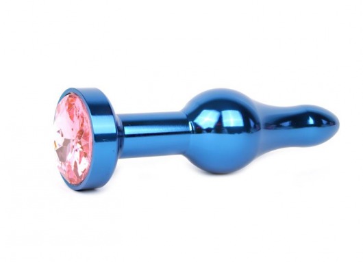 Удлиненная шарикообразная синяя анальная втулка с розовым кристаллом - 10,3 см. - Anal Jewelry Plug - купить с доставкой в Екатеринбурге