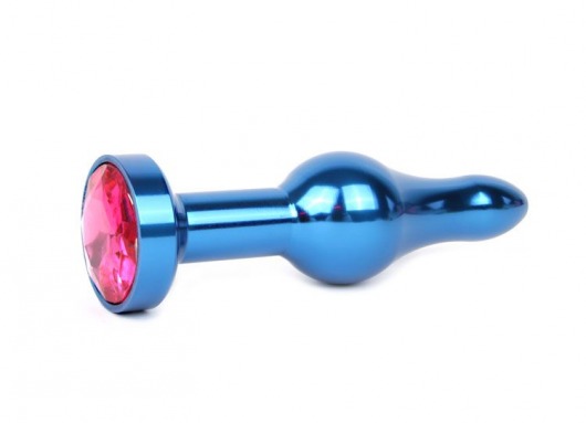 Удлиненная шарикообразная синяя анальная втулка с малиновым кристаллом - 10,3 см. - Anal Jewelry Plug - купить с доставкой в Екатеринбурге