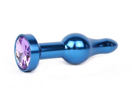Удлиненная шарикообразная синяя анальная втулка с сиреневым кристаллом - 10,3 см. - Anal Jewelry Plug - купить с доставкой в Екатеринбурге
