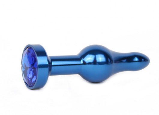 Удлиненная шарикообразная синяя анальная втулка с синим кристаллом - 10,3 см. - Anal Jewelry Plug - купить с доставкой в Екатеринбурге