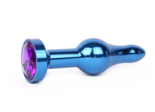 Удлиненная шарикообразная синяя анальная втулка с кристаллом фиолетового цвета - 10,3 см. - Anal Jewelry Plug - купить с доставкой в Екатеринбурге
