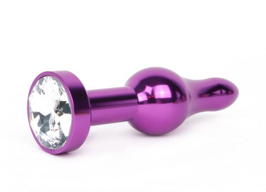 Удлиненная шарикообразная фиолетовая анальная втулка с прозрачным кристаллом - 10,3 см. - Anal Jewelry Plug - купить с доставкой в Екатеринбурге