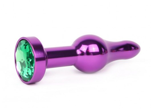 Удлиненная шарикообразная фиолетовая анальная втулка с зеленым кристаллом - 10,3 см. - Anal Jewelry Plug - купить с доставкой в Екатеринбурге