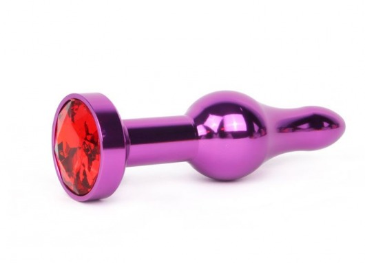 Удлиненная шарикообразная фиолетовая анальная втулка с красным кристаллом - 10,3 см. - Anal Jewelry Plug - купить с доставкой в Екатеринбурге