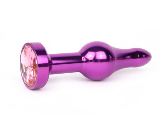 Удлиненная шарикообразная фиолетовая анальная втулка с розовым кристаллом - 10,3 см. - Anal Jewelry Plug - купить с доставкой в Екатеринбурге