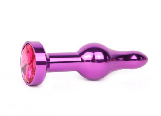 Удлиненная шарикообразная фиолетовая анальная втулка с малиновым кристаллом - 10,3 см. - Anal Jewelry Plug - купить с доставкой в Екатеринбурге