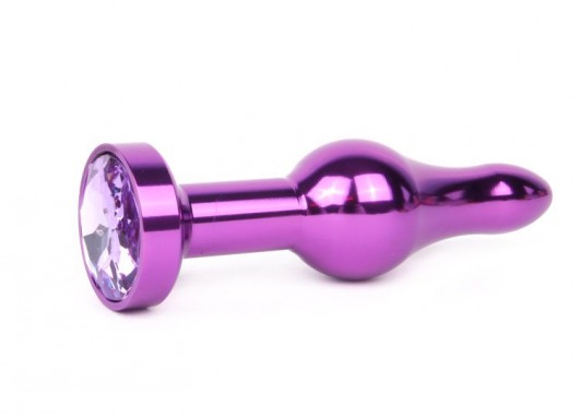 Удлиненная шарикообразная фиолетовая анальная втулка с сиреневым кристаллом - 10,3 см. - Anal Jewelry Plug - купить с доставкой в Екатеринбурге