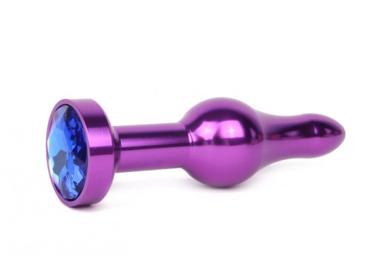 Удлиненная шарикообразная фиолетовая анальная втулка с синим кристаллом - 10,3 см. - Anal Jewelry Plug - купить с доставкой в Екатеринбурге