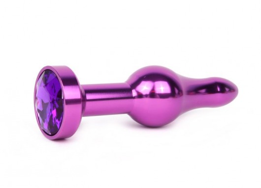 Удлиненная шарикообразная фиолетовая анальная втулка с кристаллом фиолетового цвета - 10,3 см. - Anal Jewelry Plug - купить с доставкой в Екатеринбурге