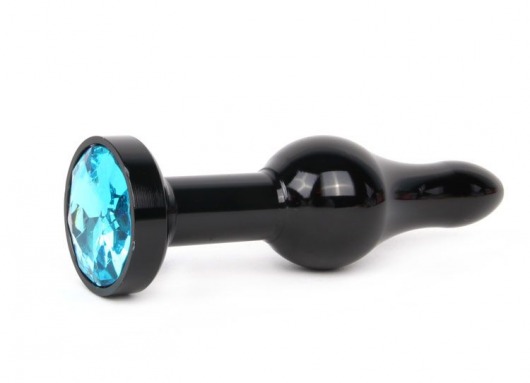 Удлиненная шарикообразная черная анальная втулка с голубым кристаллом - 10,3 см. - Anal Jewelry Plug - купить с доставкой в Екатеринбурге