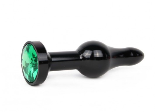 Удлиненная шарикообразная черная анальная втулка с зеленым кристаллом - 10,3 см. - Anal Jewelry Plug - купить с доставкой в Екатеринбурге