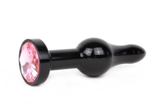 Удлиненная шарикообразная черная анальная втулка с розовым кристаллом - 10,3 см. - Anal Jewelry Plug - купить с доставкой в Екатеринбурге