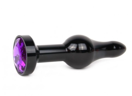 Удлиненная шарикообразная черная анальная втулка с кристаллом фиолетового цвета - 10,3 см. - Anal Jewelry Plug - купить с доставкой в Екатеринбурге