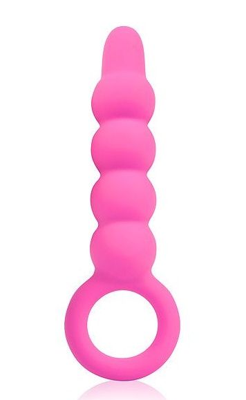 Розовый анальный стимулятор-елочка и ограничителем-колечком - 14,1 см. - Bior toys