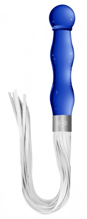 Синий анальный стимулятор-плеть Whipster с белыми хвостами - Shots Media BV - купить с доставкой в Екатеринбурге
