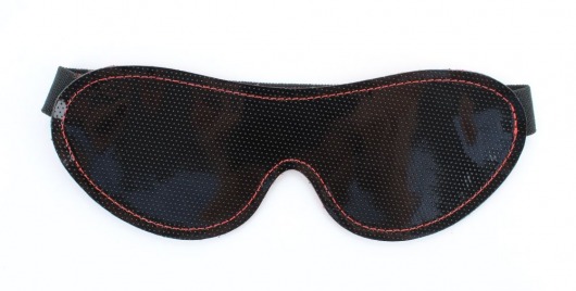 Чёрная перфорированная маска из кожи с красной строчкой - БДСМ Арсенал - купить с доставкой в Екатеринбурге