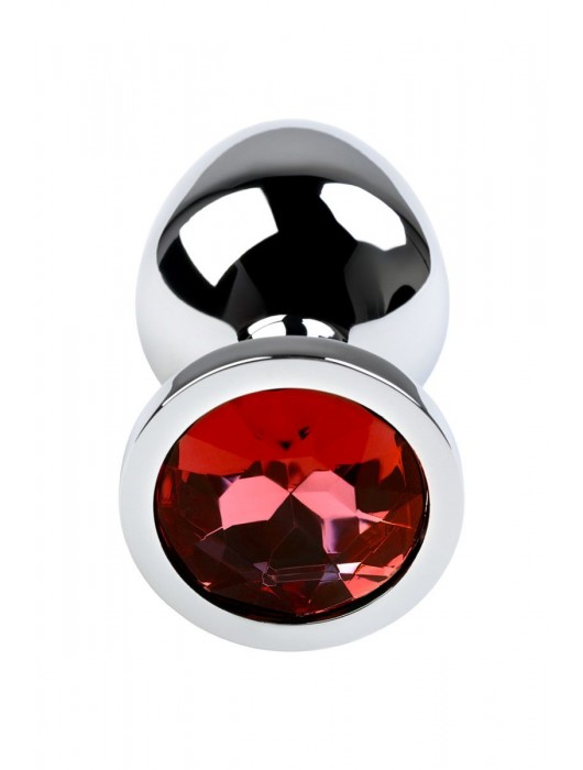 Серебристая коническая анальная пробка с красным кристаллом - 8 см. - ToyFa - купить с доставкой в Екатеринбурге