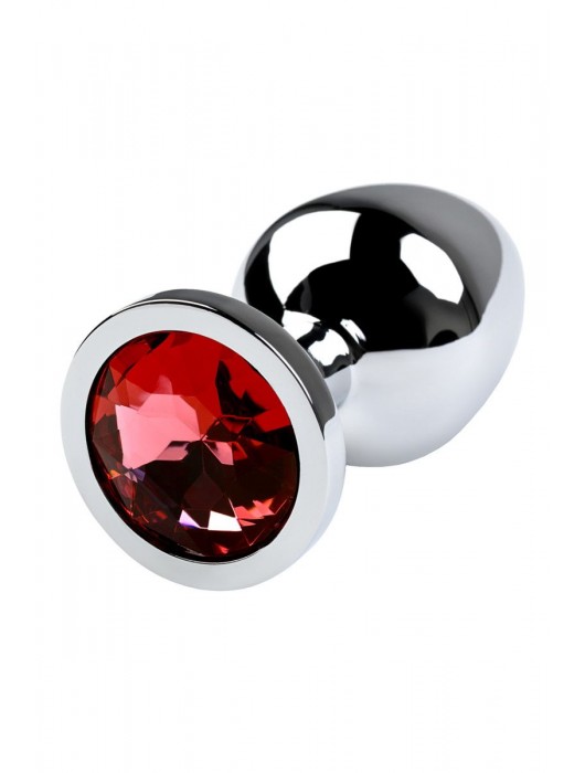 Серебристая коническая анальная пробка с красным кристаллом - 8 см. - ToyFa - купить с доставкой в Екатеринбурге