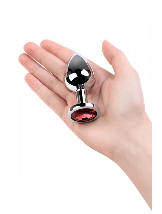 Серебристая коническая анальная пробка с красным кристаллом - 8 см. - ToyFa - купить с доставкой в Екатеринбурге
