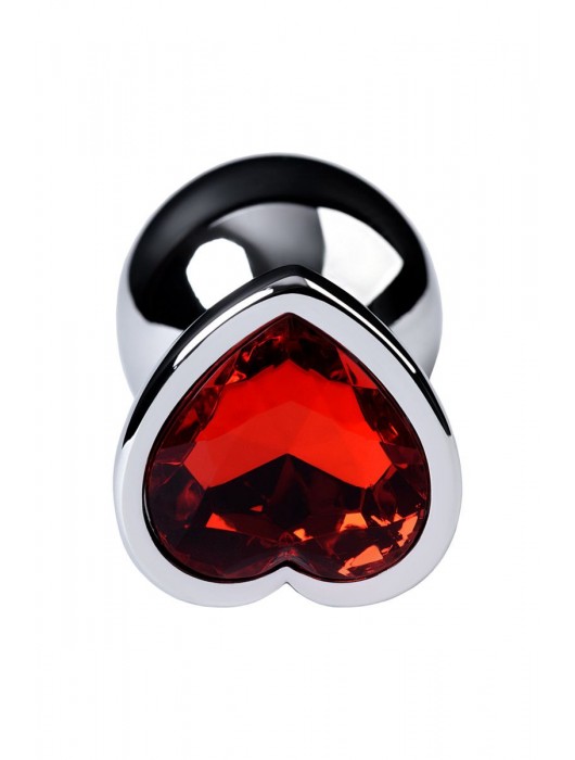 Серебристая коническая анальная пробка с красным кристаллом-сердечком - 7 см. - ToyFa - купить с доставкой в Екатеринбурге