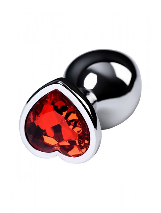 Серебристая коническая анальная пробка с красным кристаллом-сердечком - 7 см. - ToyFa - купить с доставкой в Екатеринбурге