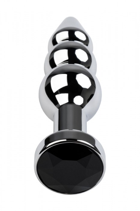 Серебристая анальная удлиненная пробка-елочка с черным кристаллом - 11 см. - ToyFa - купить с доставкой в Екатеринбурге