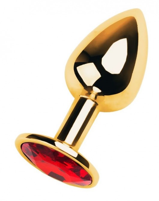 Золотистая коническая анальная пробка с красным кристаллом - 7 см. - ToyFa - купить с доставкой в Екатеринбурге