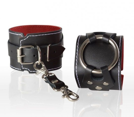 Чёрные кожаные наручники-напульсники с красной изнанкой - Sitabella - купить с доставкой в Екатеринбурге