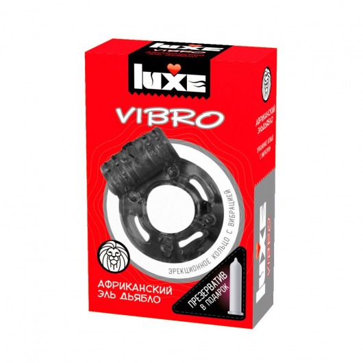 Чёрное эрекционное виброкольцо Luxe VIBRO  Африканский Эль Дьябло  + презерватив - Luxe - в Екатеринбурге купить с доставкой