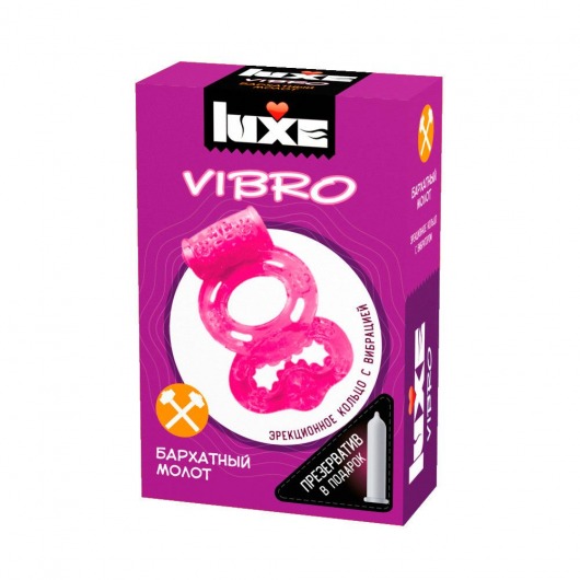 Розовое эрекционное виброкольцо Luxe VIBRO  Бархатный молот  + презерватив - Luxe - в Екатеринбурге купить с доставкой