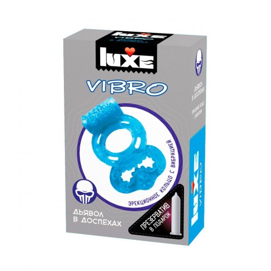Голубое эрекционное виброкольцо Luxe VIBRO  Дьявол в доспехах  + презерватив - Luxe - в Екатеринбурге купить с доставкой